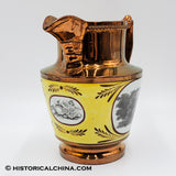 "The Hero of New Orleans" Staffordshire Canary Yellow & Copper Lustre "General Jackson" Transfer Pitcher Circa 1830 LAM-32