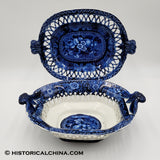 "Fruit" by Stubbs Dark Blue Staffordshire Transfer Reticulated Cut Basket & Tray LAM-40