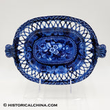 "Fruit" by Stubbs Dark Blue Staffordshire Transfer Reticulated Cut Basket & Tray LAM-40