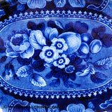"Fruit" by Stubbs Dark Blue Staffordshire Transfer Reticulated Cut Basket & Tray LAM-40