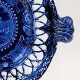 "Fruit" by Stubbs Dark Blue Staffordshire Transfer Reticulated Cut Basket & Tray LAM-40