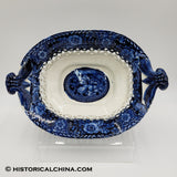 "Fruit" by Stubbs Dark Blue Staffordshire Transfer Reticulated Cut Basket & Tray LAM-40