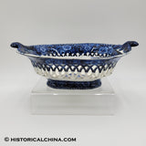 "Fruit" by Stubbs Dark Blue Staffordshire Transfer Reticulated Cut Basket & Tray LAM-40