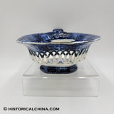 "Fruit" by Stubbs Dark Blue Staffordshire Transfer Reticulated Cut Basket & Tray LAM-40