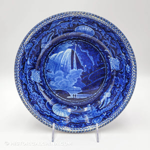 Table Rock Niagara Beaded Rim Bowl Historical Blue Staffordshire Seashell Border ZAM-24