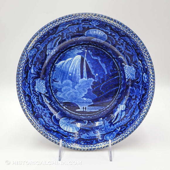 Table Rock Niagara Beaded Rim Bowl Historical Blue Staffordshire Seashell Border ZAM-24