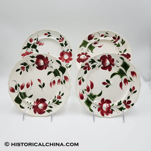 4 Early "Adams Rose" Staffordshire Ceramic Plates Hand Made & Decorated in 1830! LAM-47