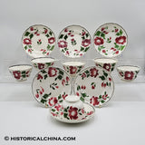 Set of 6 GORGEOUS Scalloped Rim Cups & Saucers "Early Adams Rose" Circa 1825 LAM-54