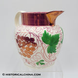 Hand Decorated English 19th Century Ceramic Grape Vine Motif Pink Luster Pitcher LAM-56