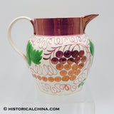 Hand Decorated English 19th Century Ceramic Grape Vine Motif Pink Luster Pitcher LAM-56