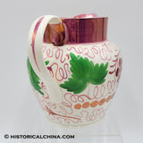 Hand Decorated English 19th Century Ceramic Grape Vine Motif Pink Luster Pitcher LAM-56