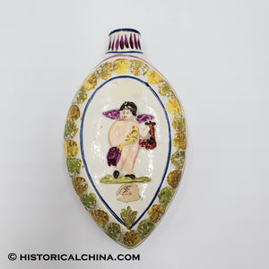 Circa 1810 "Farming Cherub" English Ceramic Pearlware Flask Handmade LAM-55