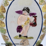 Circa 1810 "Farming Cherub" English Ceramic Pearlware Flask Handmade LAM-55