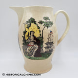 Circa 1800 Creamware Liverpool Pitcher w/ American Flagged Clipper Ships LAM-62