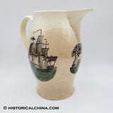 Circa 1800 Creamware Liverpool Pitcher w/ American Flagged Clipper Ships LAM-62