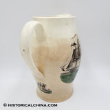 Circa 1800 Creamware Liverpool Pitcher w/ American Flagged Clipper Ships LAM-62