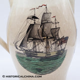 Circa 1800 Creamware Liverpool Pitcher w/ American Flagged Clipper Ships LAM-62