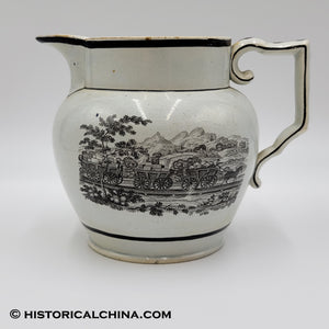 Staffordshire So Called "Quincy Railroad" Creamware Pitcher w/ Horse Pulled Train Cars LAM-63