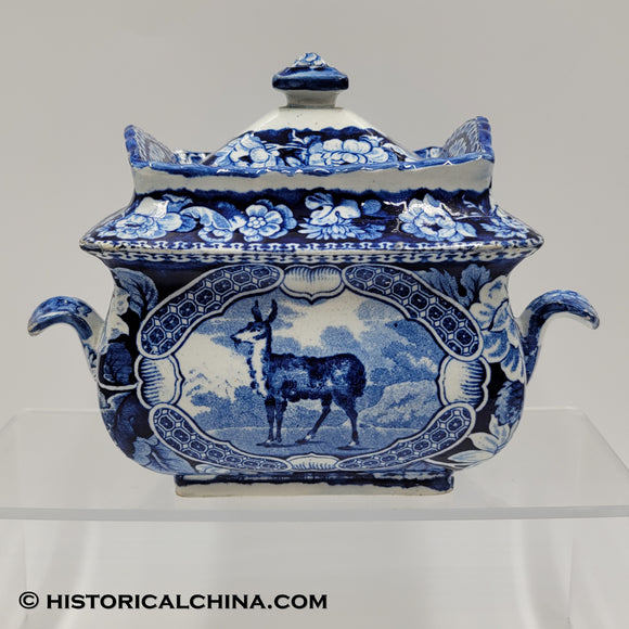 Quadrepeds Tibetan Musket Deer Sugar Bowl Ceramic Staffordshire Transferware LAM-73
