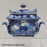 Quadrepeds Tibetan Musket Deer Sugar Bowl Ceramic Staffordshire Transferware LAM-73