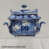 Quadrepeds Tibetan Musket Deer Sugar Bowl Ceramic Staffordshire Transferware LAM-73