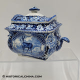Quadrepeds Tibetan Musket Deer Sugar Bowl Ceramic Staffordshire Transferware LAM-73