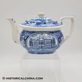 State House Hartford Blue Transfer Staffordshire Teapot Circa 1825 LAM-74