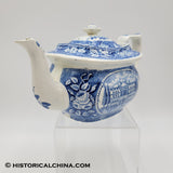 State House Hartford Blue Transfer Staffordshire Teapot Circa 1825 LAM-74