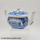 State House Hartford Blue Transfer Staffordshire Teapot Circa 1825 LAM-74