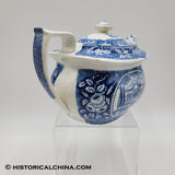 State House Hartford Blue Transfer Staffordshire Teapot Circa 1825 LAM-74