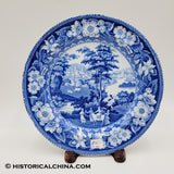 1830 Kids Riding Cow City 10" Dinner Plate Blue Staffordshire LAM-99