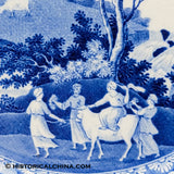 1830 Kids Riding Cow City 10" Dinner Plate Blue Staffordshire LAM-99