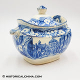 Boston Exchange Coffee House Sugar Bowl Historical Blue Staffordshire ZAM-528