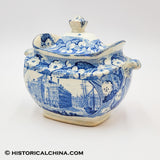 Boston Exchange Coffee House Sugar Bowl Historical Blue Staffordshire ZAM-528