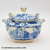 Boston Exchange Coffee House Sugar Bowl Historical Blue Staffordshire ZAM-528