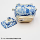 Boston Exchange Coffee House Sugar Bowl Historical Blue Staffordshire ZAM-528