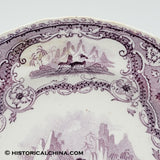 Staffordshire Child's Plate 3 Children in Boat Gazelles around Rim Mulberry Transfer LAM-88