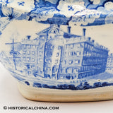 Boston Exchange Coffee House Sugar Bowl Historical Blue Staffordshire ZAM-528