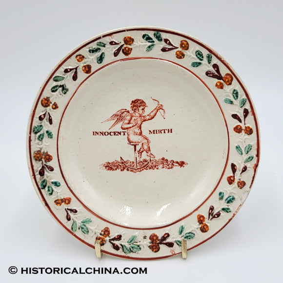 200 Year Old Staffordshire Children's Plate Innocent Mirth Angel Anchor Ca. 1820 LAM-85