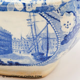 Boston Exchange Coffee House Sugar Bowl Historical Blue Staffordshire ZAM-528