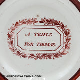 Staffordshire Pearlware children’s plate “A Trifle For Thomas” Impressed Wood LAM-84