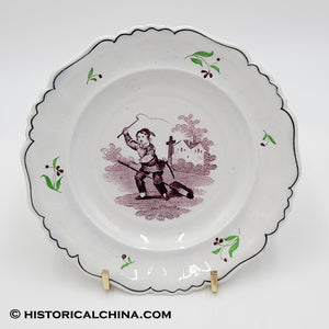Staffordshire Children's Plate Purple Transfer Pretending To Ride Horse LAM-87