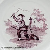 Staffordshire Children's Plate Purple Transfer Pretending To Ride Horse LAM-87