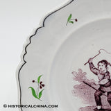 Staffordshire Children's Plate Purple Transfer Pretending To Ride Horse LAM-87