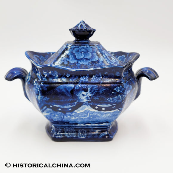 Eagle Over Panel Scene Sugar Bowl Historical Blue Staffordshire ZAM-537