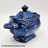 Eagle Over Panel Scene Sugar Bowl Historical Blue Staffordshire ZAM-537