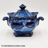 Eagle Over Panel Scene Sugar Bowl Historical Blue Staffordshire ZAM-537