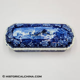Rare Transfer Hartford Deaf & Dumb Asylum Connecticut Lidded Razor Box Historical Blue Staffordshire ZAM-474