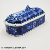 Rare Transfer Hartford Deaf & Dumb Asylum Connecticut Lidded Razor Box Historical Blue Staffordshire ZAM-474