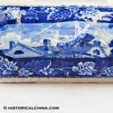 Rare Transfer Hartford Deaf & Dumb Asylum Connecticut Lidded Razor Box Historical Blue Staffordshire ZAM-474